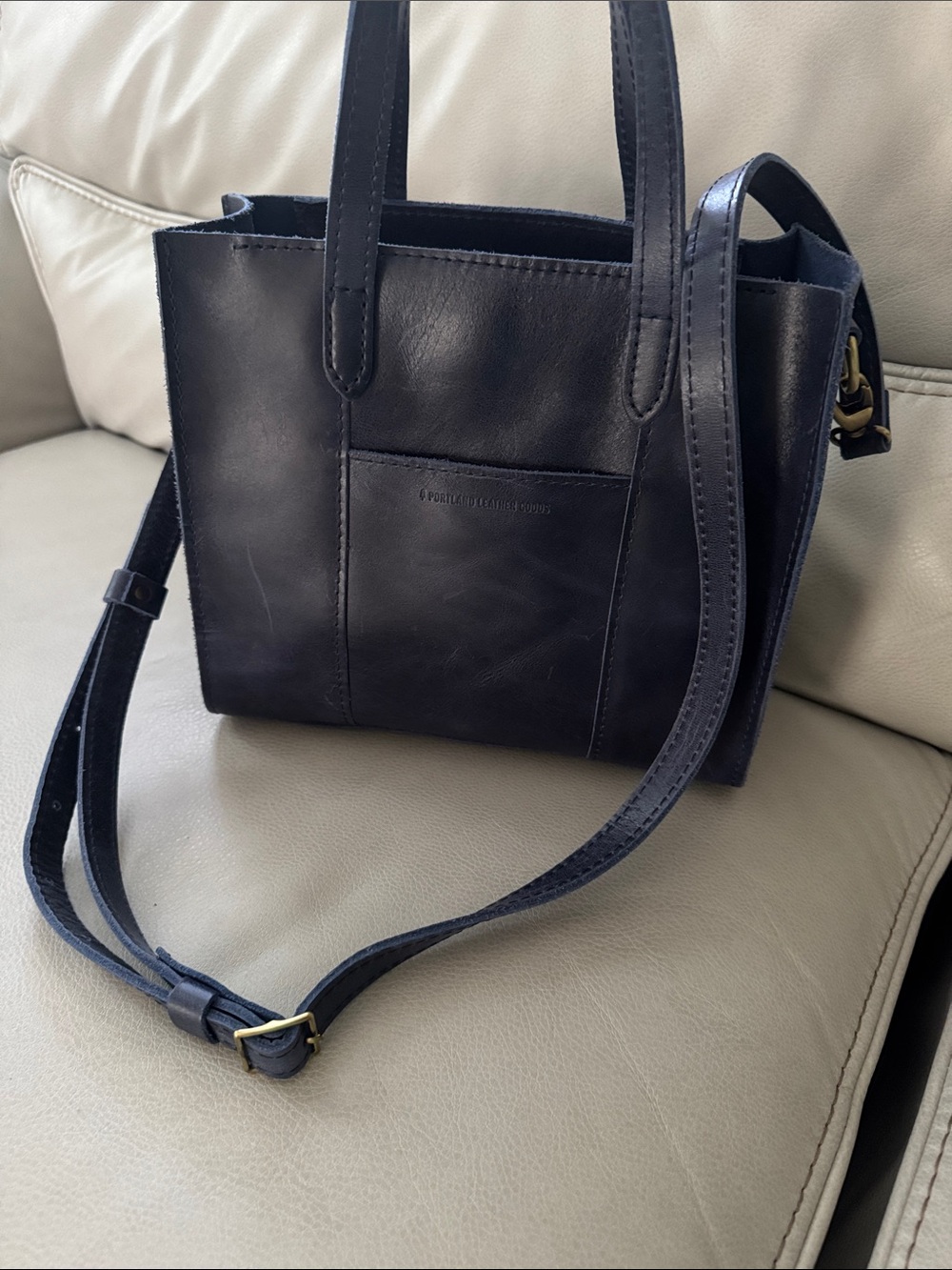Leather Crossbody Tote Bag in Navy